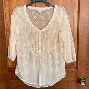 Lauren Conrad Peach Button Down Blouse Boho Sheer